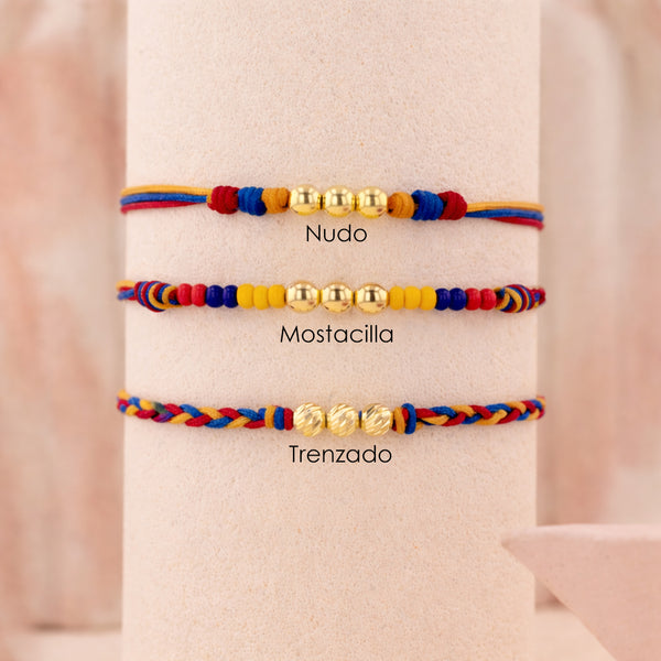 Pulsera Colombia Tres Balines Oro 18k