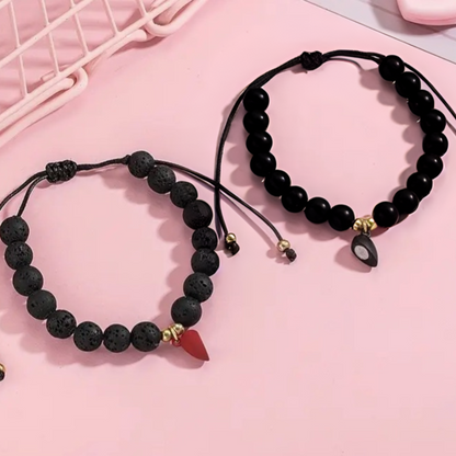 Pulseras para Parejas Corazón Magnético en Cuarzos Naturales