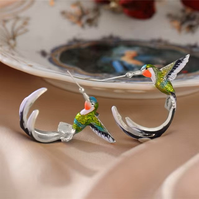 Pendientes Colibrí De Cobre Bañados En Acrílico (no Oxida)