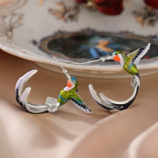 Pendientes Colibrí De Cobre Bañados En Acrílico (no Oxida)