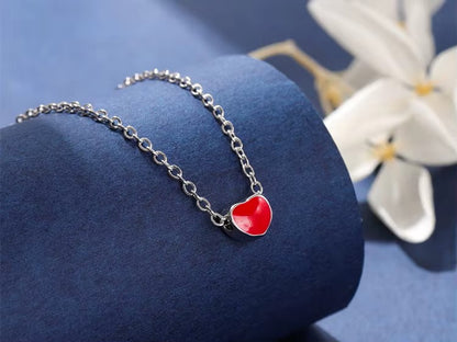 Collar De Hermoso Corazon Rojo Plata Certificada