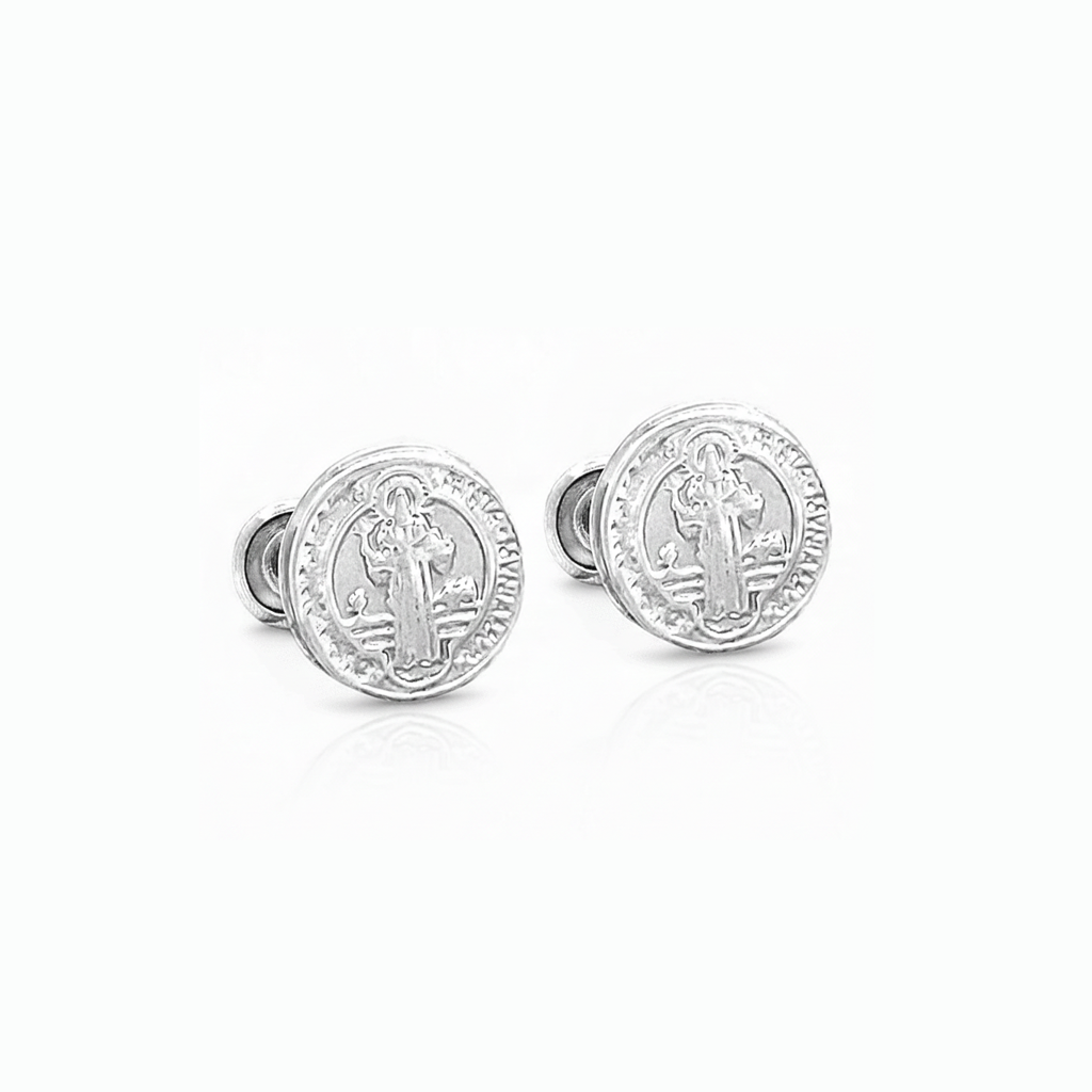 Aretes de San Benito en Plata Italiana