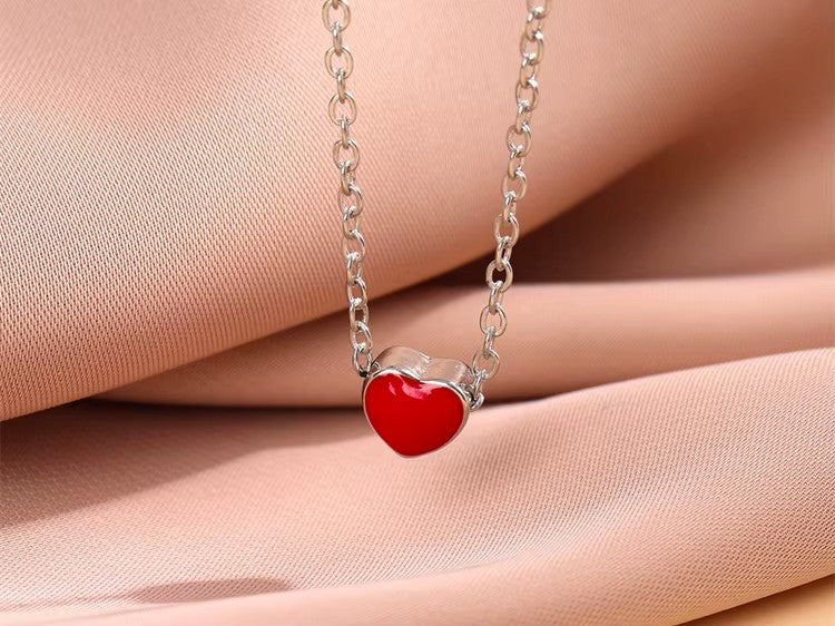 Collar De Hermoso Corazon Rojo Plata Certificada