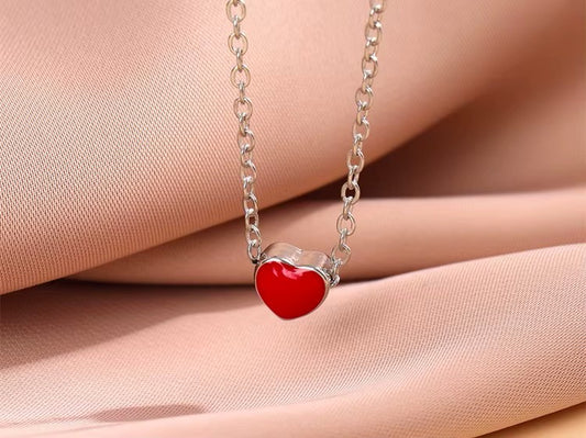 Collar De Hermoso Corazon Rojo Plata Certificada