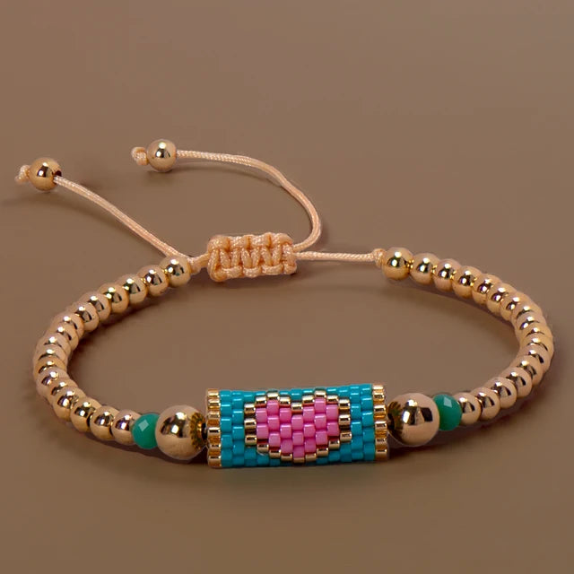 Pulsera De Miyuki Con Forma De Corazón Ajustable Con Balines