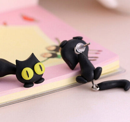 Pendientes De Gato Negro Hechas A Mano En Acrílico 3d X2