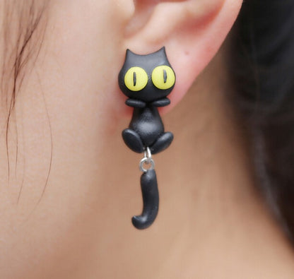 Pendientes De Gato Negro Hechas A Mano En Acrílico 3d X2