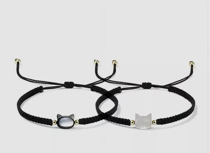 Pulsera Gatitos Para Parejas En Piedra Nácar (Piedra de Mar) Brillante x2