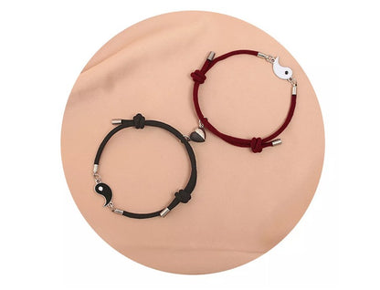 Pulsera Ying-yang Para Pareja De Cordón + Corazón Magnético
