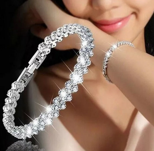 Pulsera Bañada En Plata Estilo Romana Con Cristales De Dama
