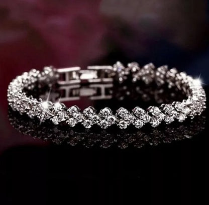 Pulsera Bañada En Plata Estilo Romana Con Cristales De Dama