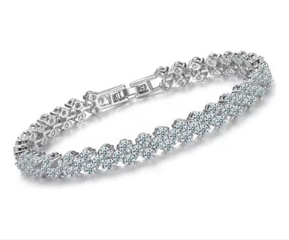 Pulsera Bañada En Plata Estilo Romana Con Cristales De Dama