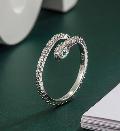 Anillo De Serpiente Ajustable De Plata De Ley 925 Con Zircones