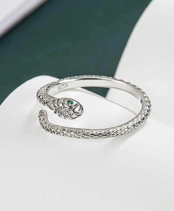 Anillo De Serpiente Ajustable De Plata De Ley 925 Con Zircones