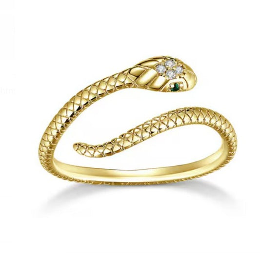 Anillo De Serpiente Ajustable De Plata De Ley 925 Con Zircones