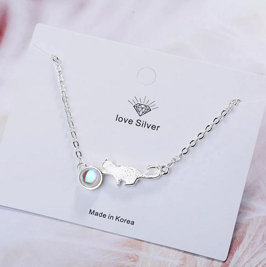 Nuevo Pulsera De Gato Y Luna En Plata Real De Ley 925 Garantizado