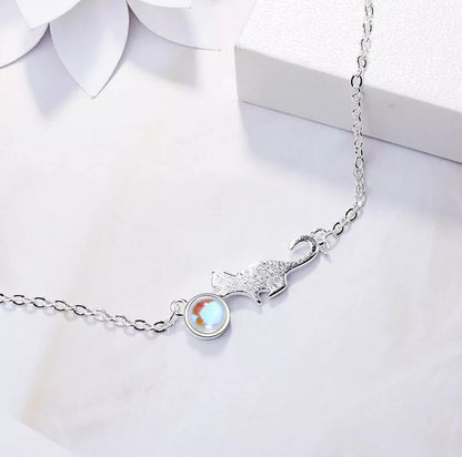 Nuevo Pulsera De Gato Y Luna En Plata Real De Ley 925 Garantizado