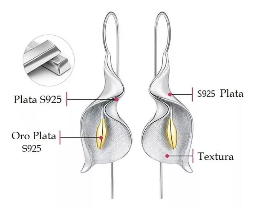 Pendientes Largos De Lirio En Plata De Ley 925 Auténtica