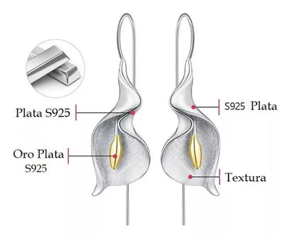Pendientes Largos De Lirio En Plata De Ley 925 Auténtica