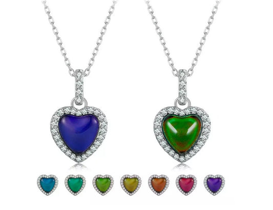Colgante Corazón Cambio De Colores En Plata Ley 925 + Circón