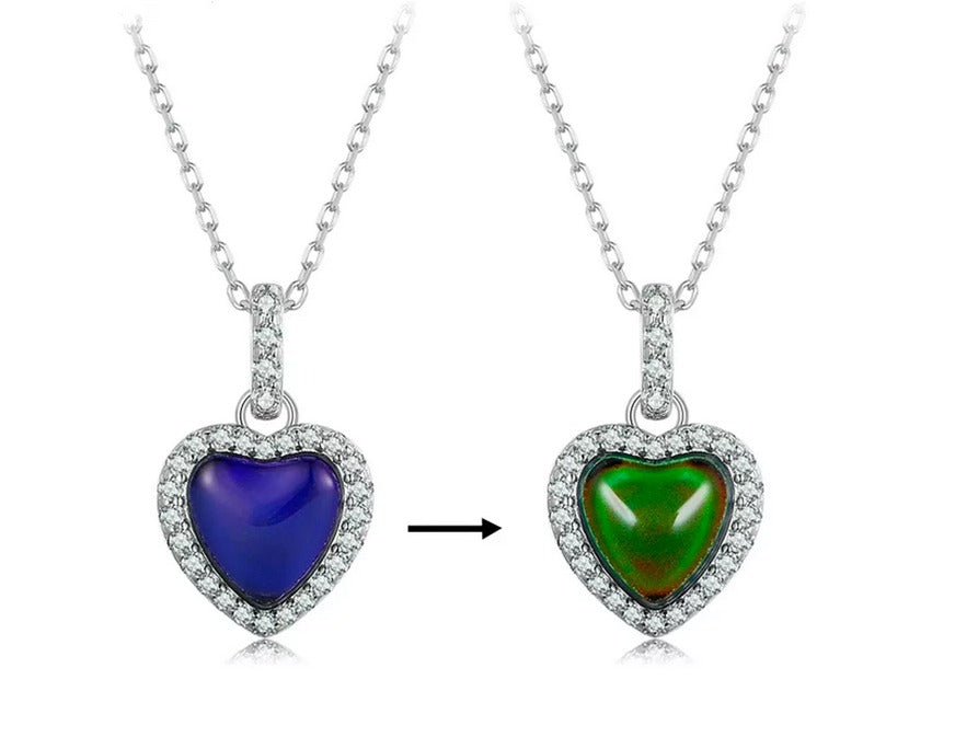 Colgante Corazón Cambio De Colores En Plata Ley 925 + Circón