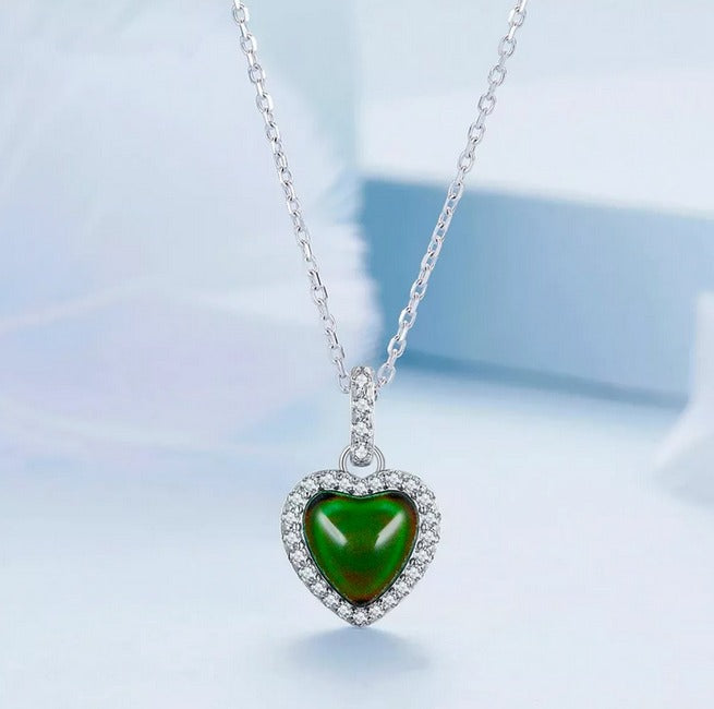 Colgante Corazón Cambio De Colores En Plata Ley 925 + Circón