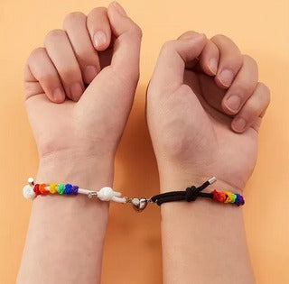 Pulseras Lgtbi/lgbt De Nudos De Arcoíris + Corazón Magnético