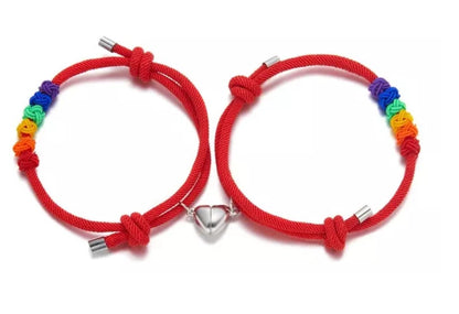 Pulseras Lgtbi/lgbt De Nudos De Arcoíris + Corazón Magnético