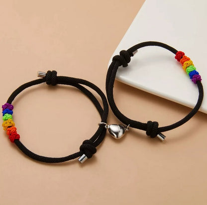Pulseras Lgtbi/lgbt De Nudos De Arcoíris + Corazón Magnético