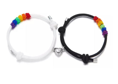 Pulseras Lgtbi/lgbt De Nudos De Arcoíris + Corazón Magnético