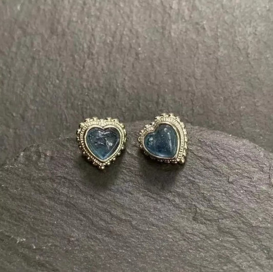 Pendientes Corazón Plata Ley 925 Agua Marina Piedra Natural