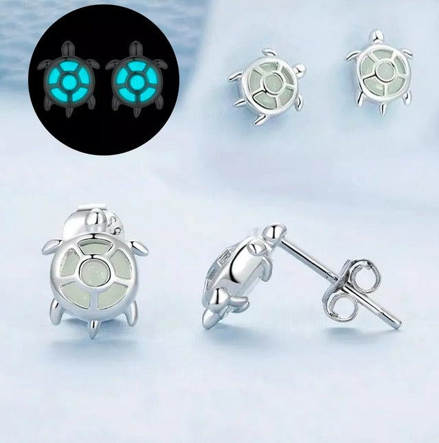 Pendientes Tortuga Luminosa Hecha En Plata Real De Ley 925