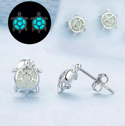 Pendientes Tortuga Luminosa Hecha En Plata Real De Ley 925