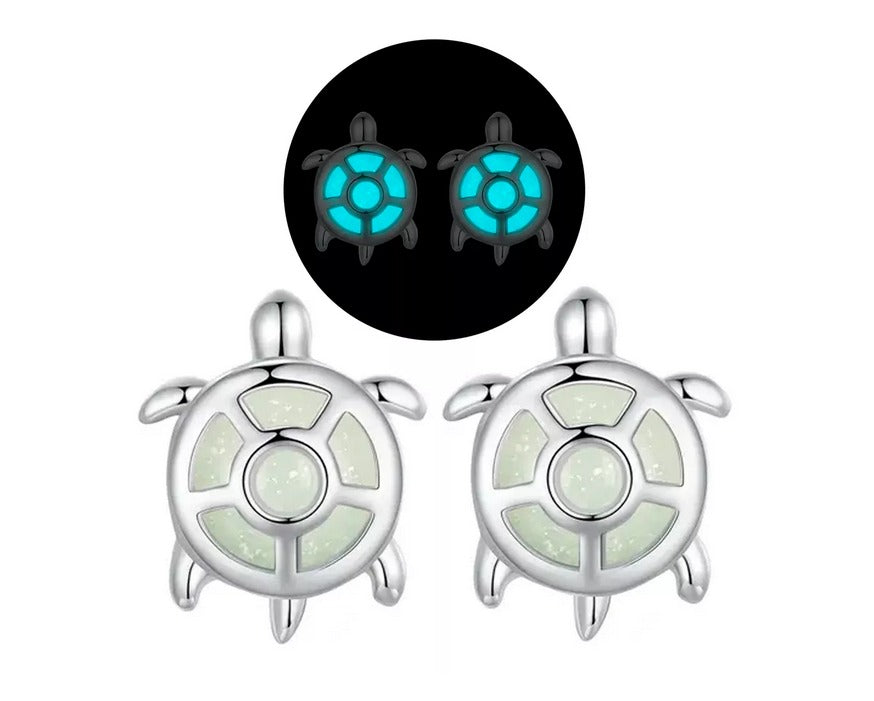 Pendientes Tortuga Luminosa Hecha En Plata Real De Ley 925