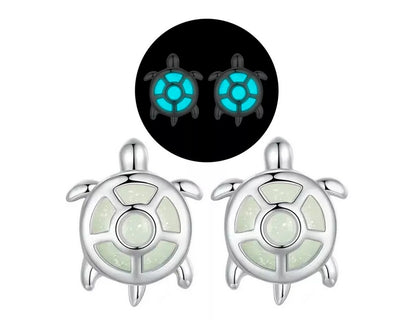 Pendientes Tortuga Luminosa Hecha En Plata Real De Ley 925