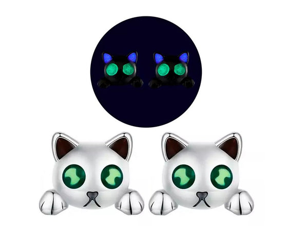 Pendientes De Gato En Plata De Ley 925 Iluminan En Oscuridad