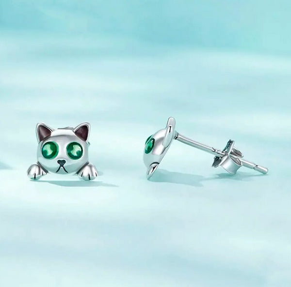 Pendientes De Gato En Plata De Ley 925 Iluminan En Oscuridad