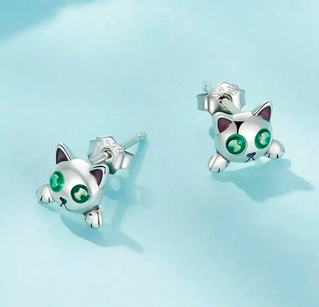Pendientes De Gato En Plata De Ley 925 Iluminan En Oscuridad