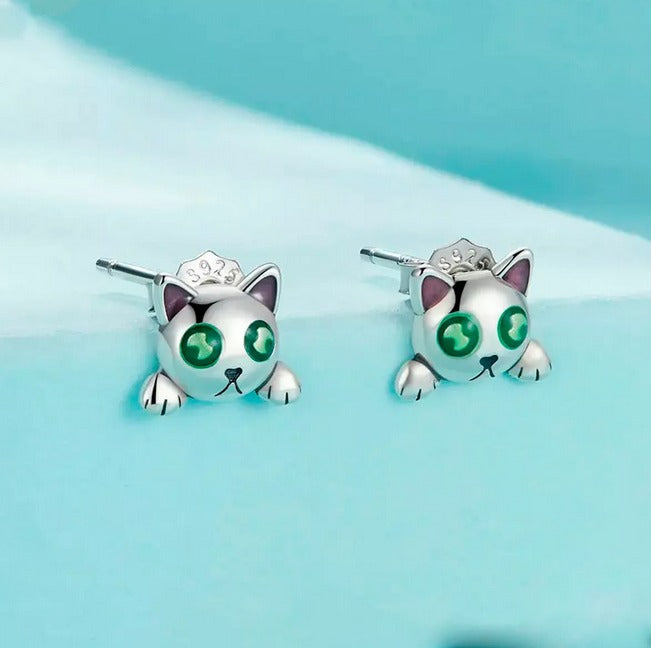 Pendientes De Gato En Plata De Ley 925 Iluminan En Oscuridad