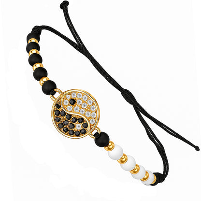 Pulsera Ying-yang En Rodio + Neopreno Ajustable