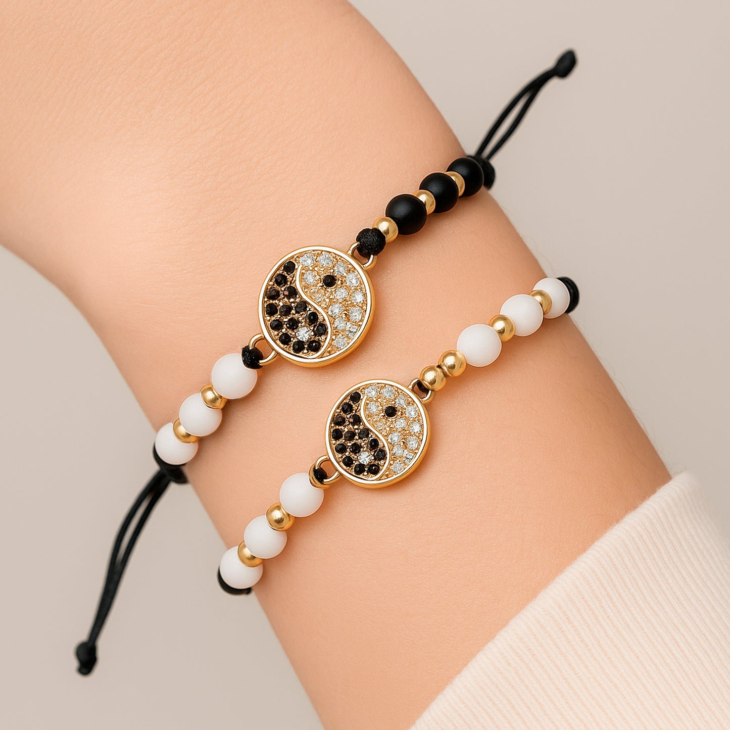 Pulsera Ying-yang En Rodio + Neopreno Ajustable