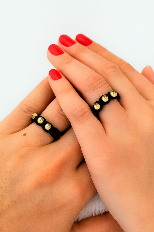 Anillo Tejido Tres Balines de Oro 18k