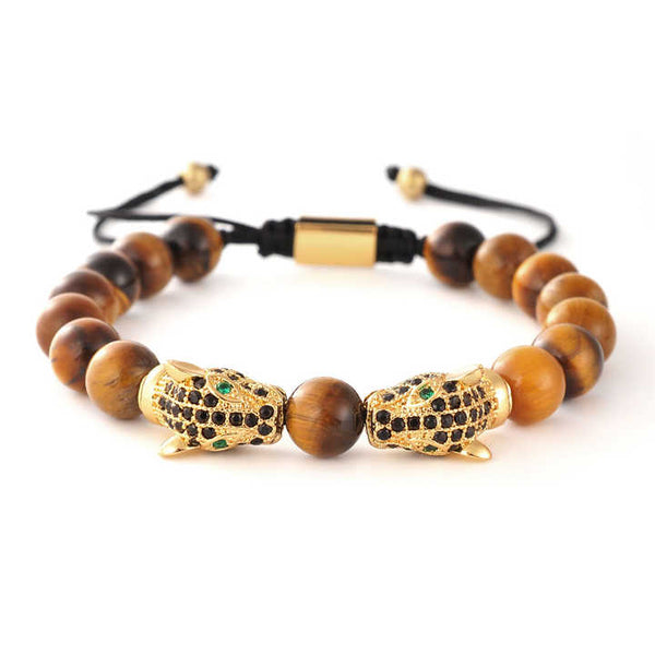 Pulsera Cuarzo y Cabezas de Leopardo