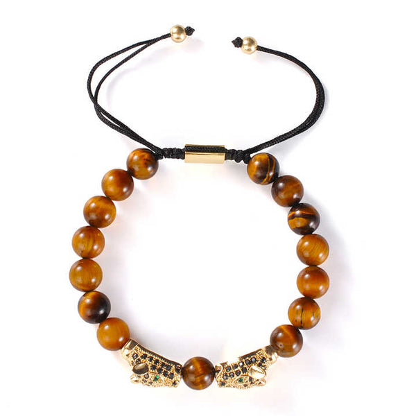 Pulsera Cuarzo y Cabezas de Leopardo