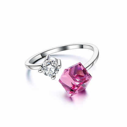 Anillo de Plata Esterlina con Circón Cubo Rosa