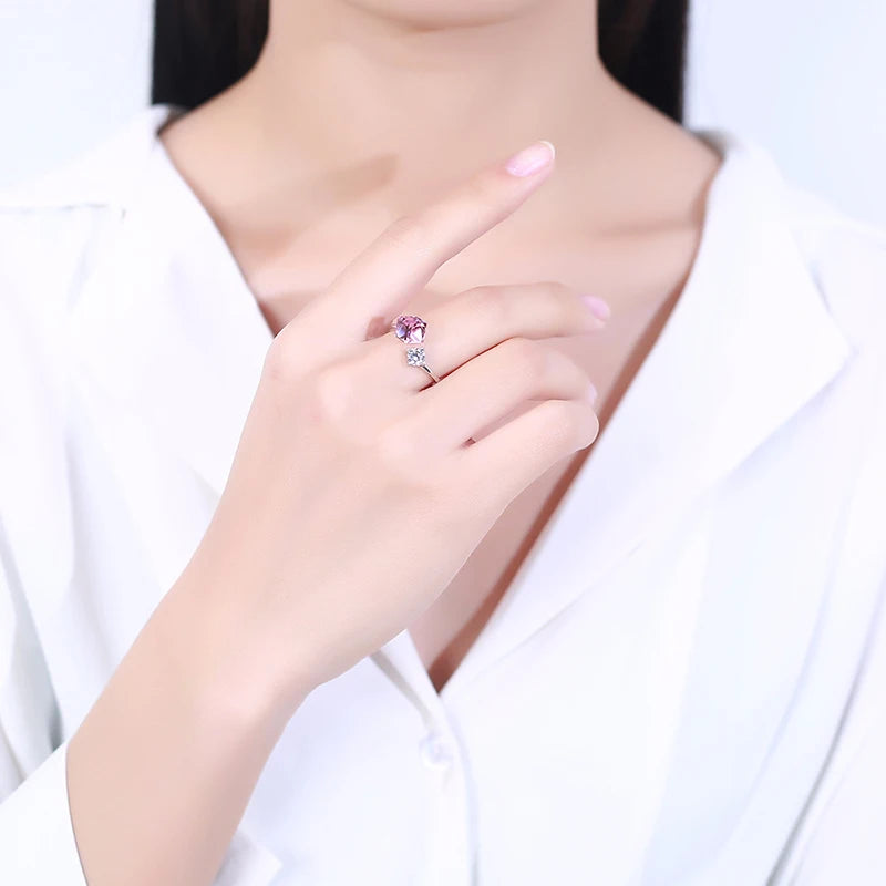 Anillo de Plata Esterlina con Circón Cubo Rosa