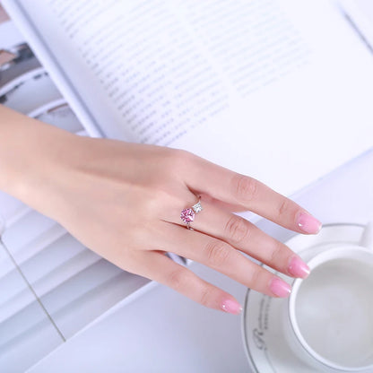 Anillo de Plata Esterlina con Circón Cubo Rosa