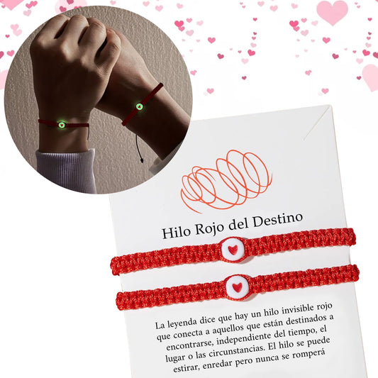 Pulsera De Parejas De Cordón Macramé Con Corazón Luminoso x2