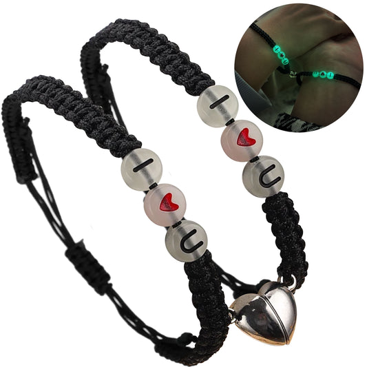 Pulseras Parejas Loveyou Luminosas X2 + Corazones Magnéticos