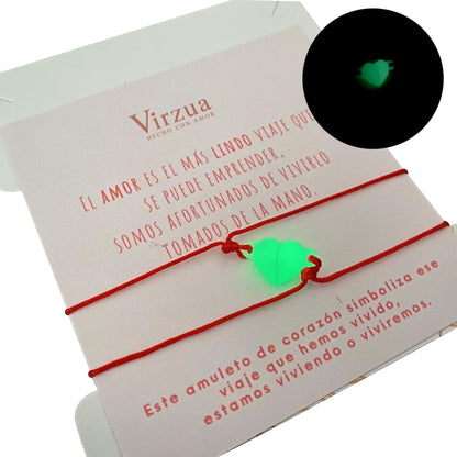 Manillas Parejas Corazones Magnéticos Luminosos Noche X2